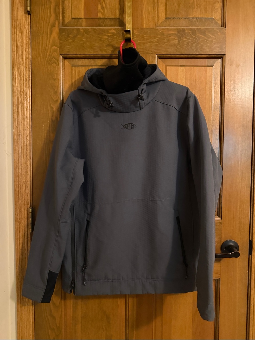 AFTCO Reaper Fishing Hoodie Medium Gray Softshell Pullover Built In Face Mask M